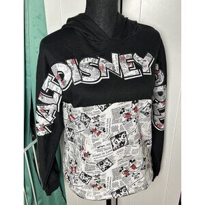 Walt Disney World Mickey & Minnie Mouse Hoodie Newsprint Hooded Sweatshirt Sz M‎